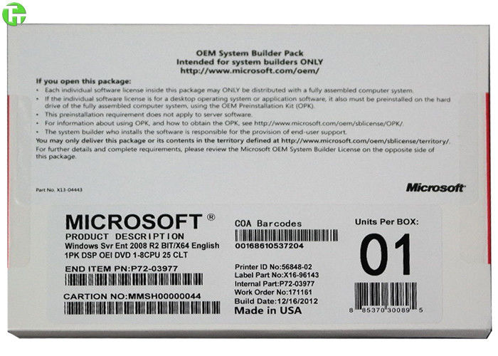 Microsoft Windows Server 2008 Enterprise 32 bit  / 64 bit system builder oem 25CLT