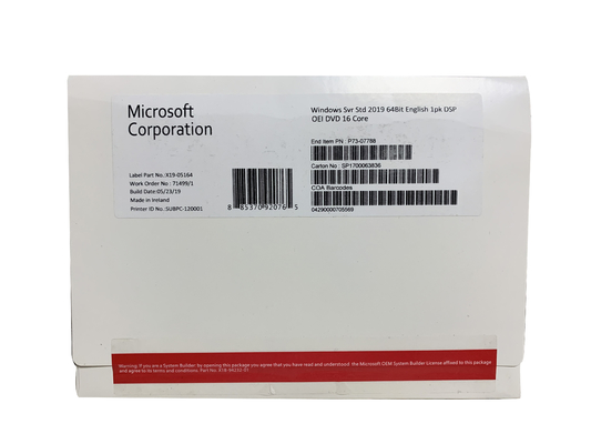 DVD Package Microsoft Windows Server 2019 Standard OEM Online Activation Multi Language