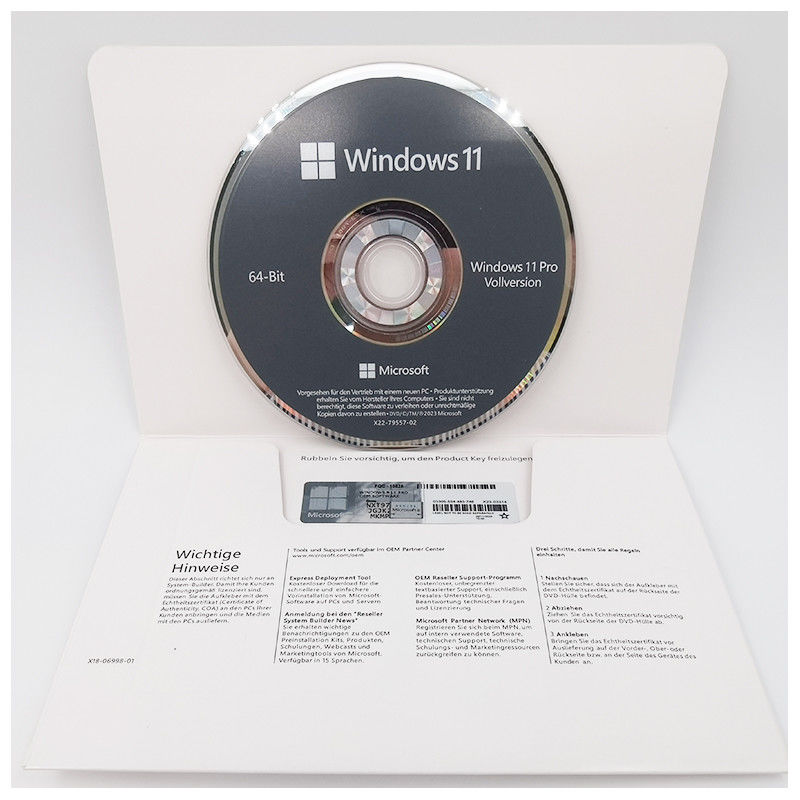 Genuine Windows 11 Pro OEM DVD German Edition 64-Bit System Builder License for Business