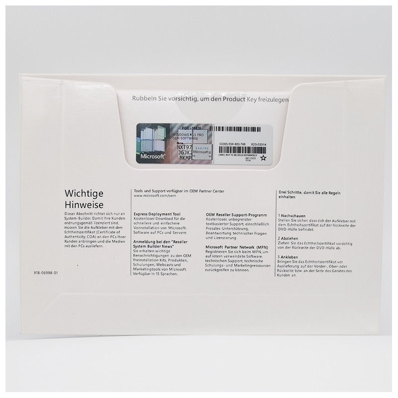 Microsoft Windows 11 Pro German OEM DVD Pack Original 64-Bit License Key